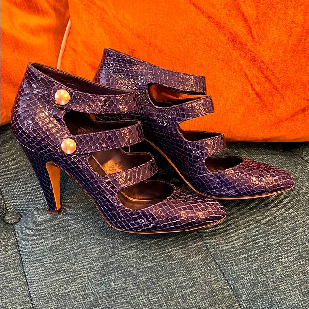 Vintage Loeffler Randall Leather Snakeskin Heels sz 9